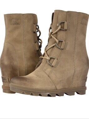 Sorel Ash Brown Joan Of Arctic Wedge Ankle Boots Sz 8